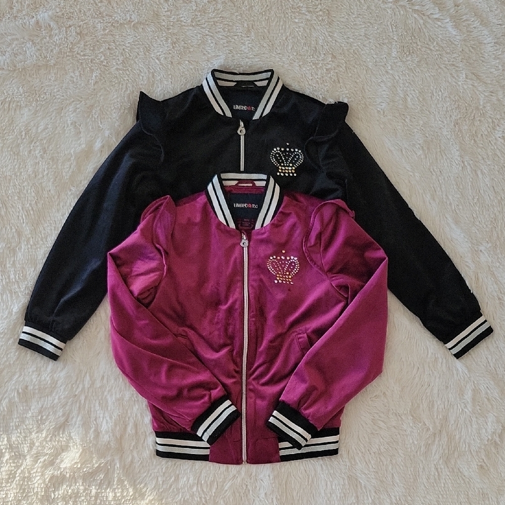 Limited Too Velour Zip Up Jackets Black & Purple, Rhinestones Girls 10/12